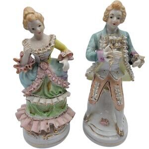 Vintage Bone China Victorian Man & Woman Statues